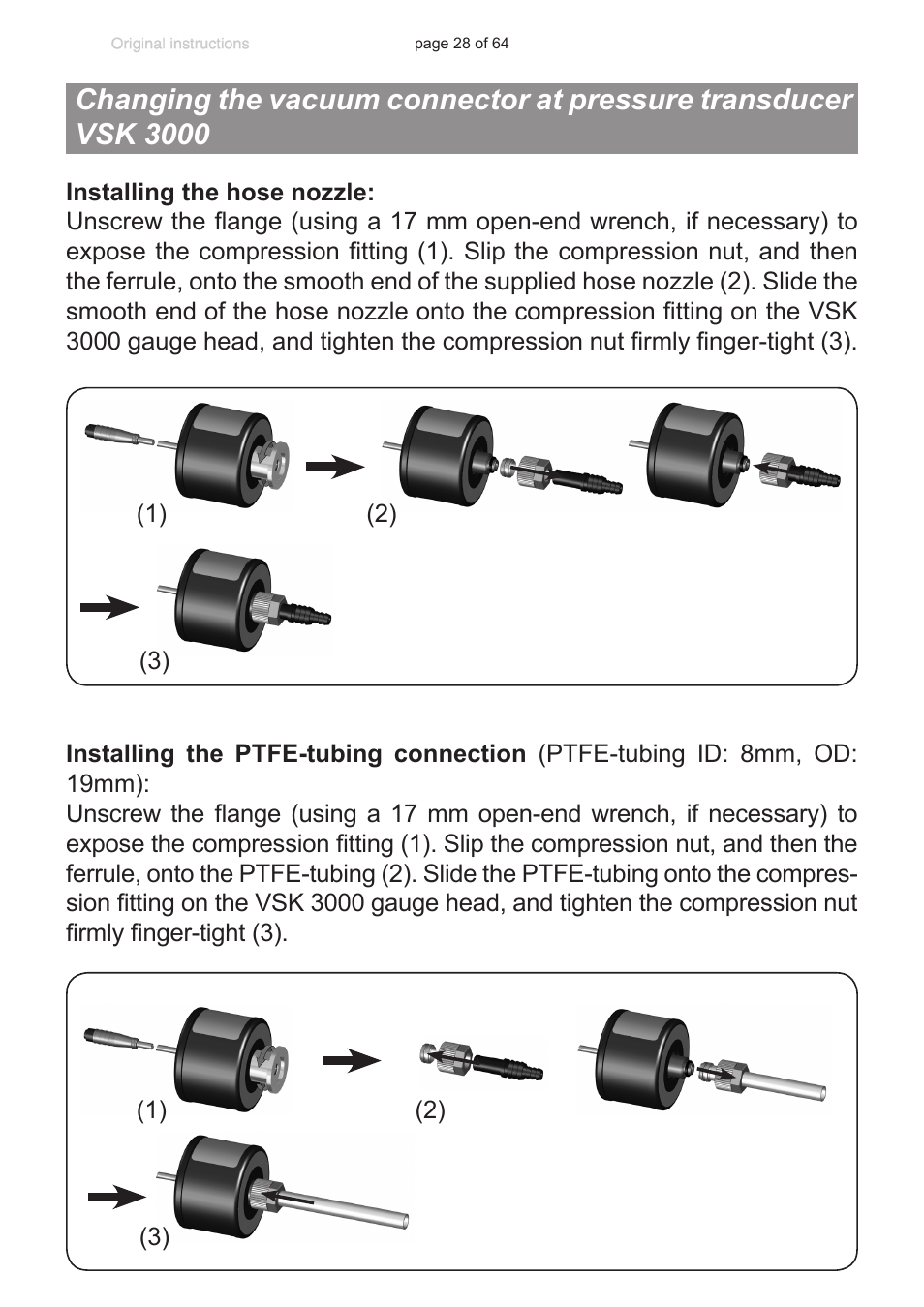 Changing the vacuum connector at, Pressure transducer vsk 3000 | VACUUBRAND DCP 3000 User Manual | Page 28 / 64