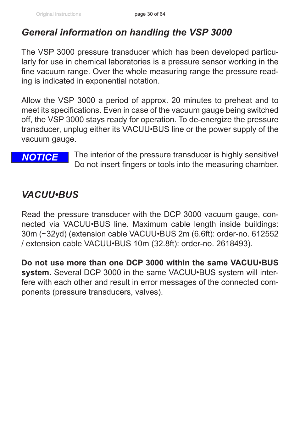 General information on handling the vsp 3000, Vacuu•bus, Notice | VACUUBRAND DCP 3000 User Manual | Page 30 / 64