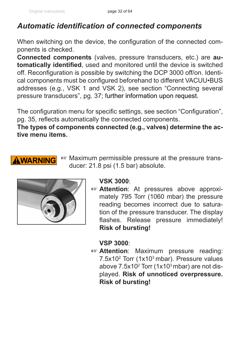 Automatic identification of connected components | VACUUBRAND DCP 3000 User Manual | Page 32 / 64