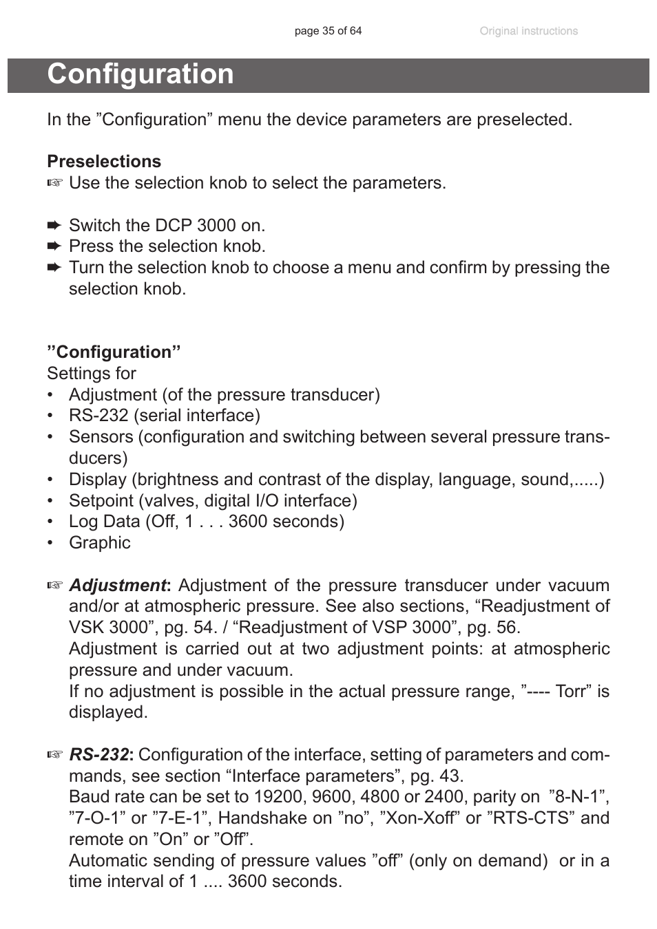 Configuration | VACUUBRAND DCP 3000 User Manual | Page 35 / 64
