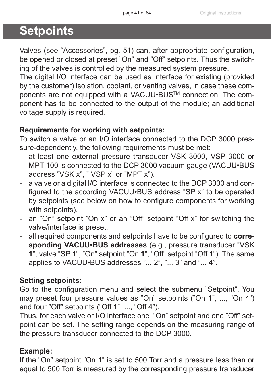 Setpoints, Interfaces (see section “setpoints”, pg. 41) | VACUUBRAND DCP 3000 User Manual | Page 41 / 64