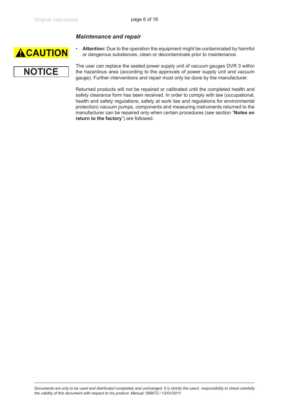 Notice | VACUUBRAND DVR 3 User Manual | Page 6 / 18