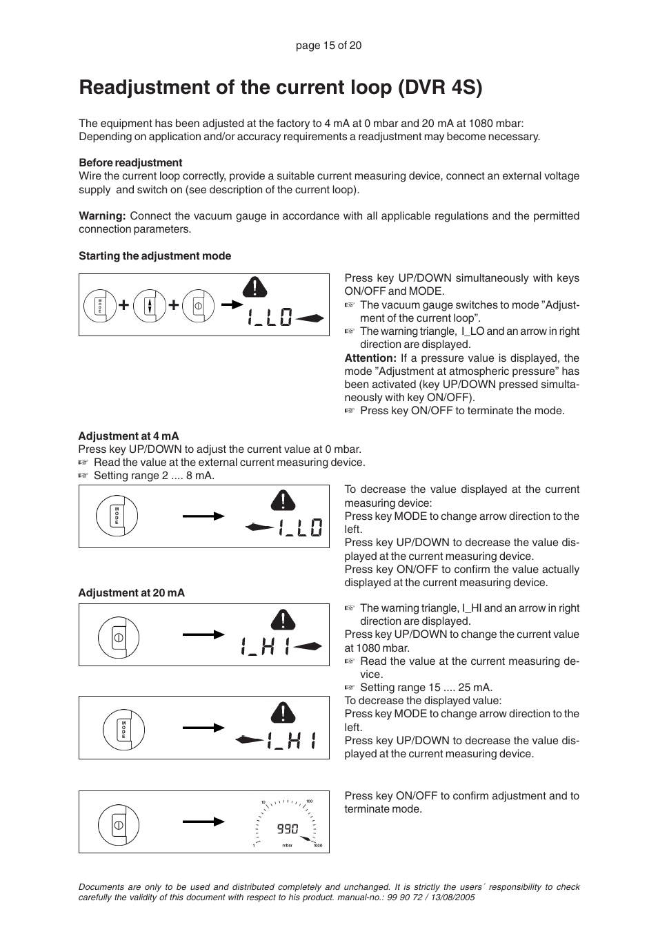 Readjustment of the current loop (dvr 4s) | VACUUBRAND DVR 4S User Manual | Page 15 / 20