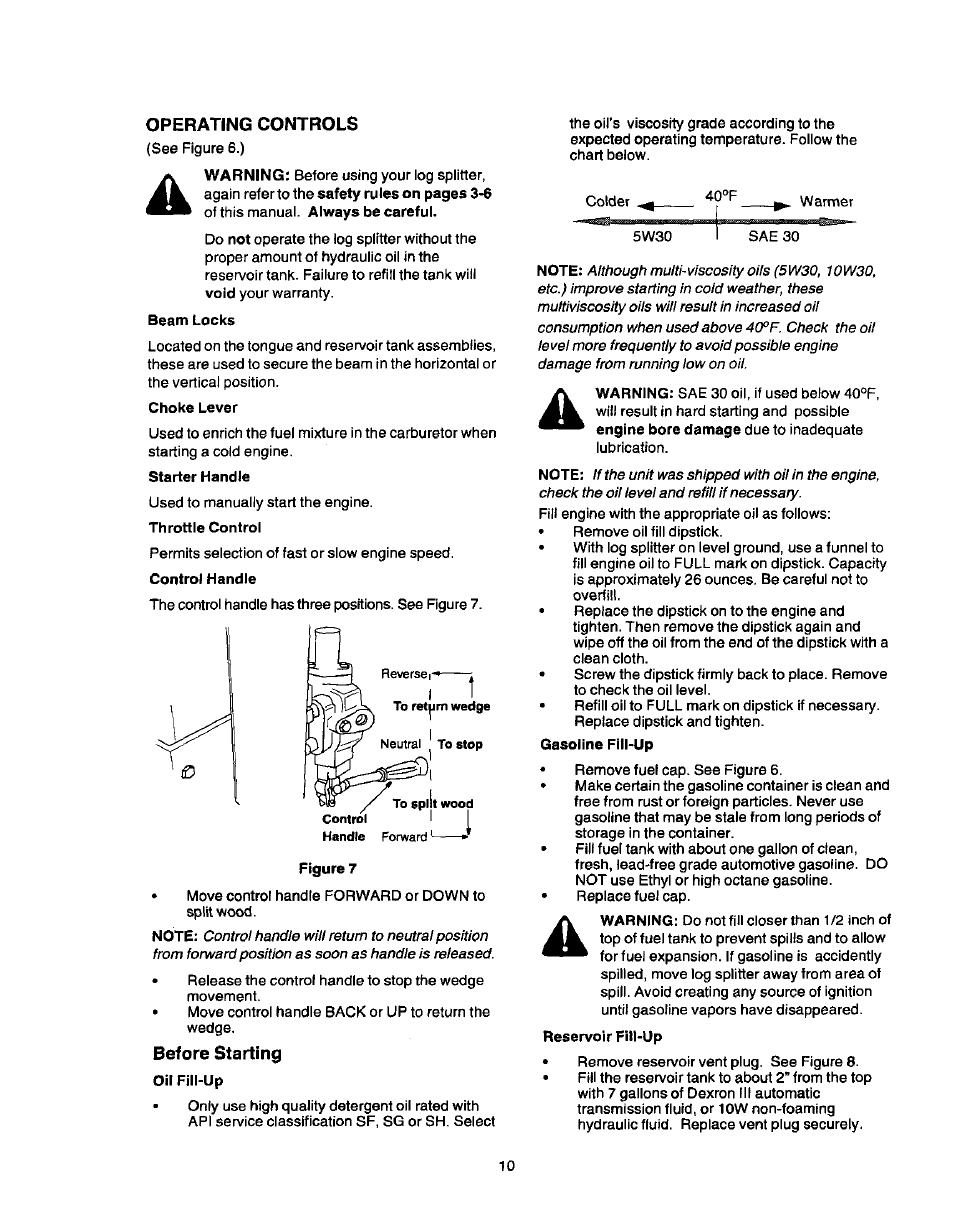 Operating controls, Before starting | Craftsman 247.79452 User Manual | Page 10 / 27