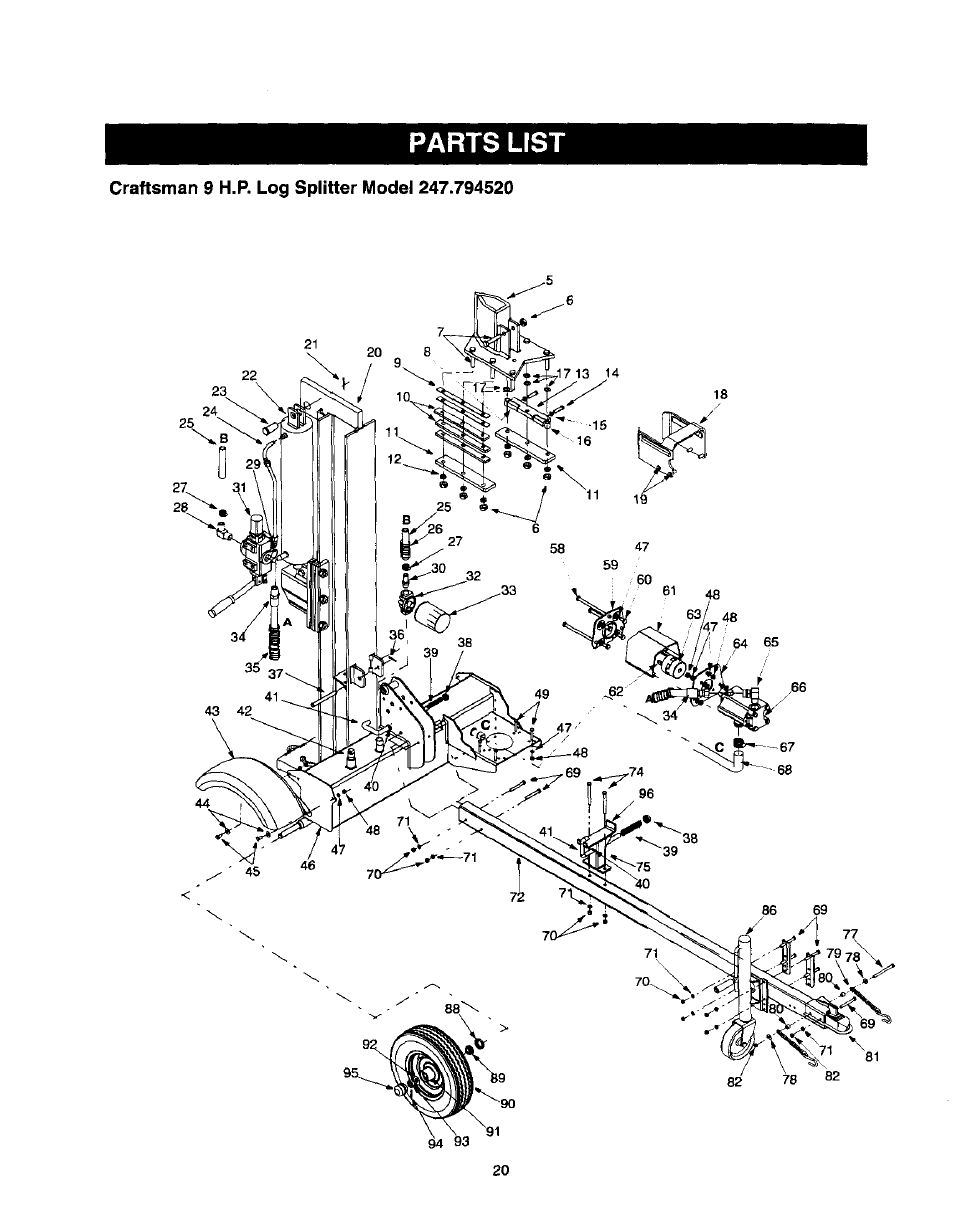 Parts list | Craftsman 247.79452 User Manual | Page 20 / 27