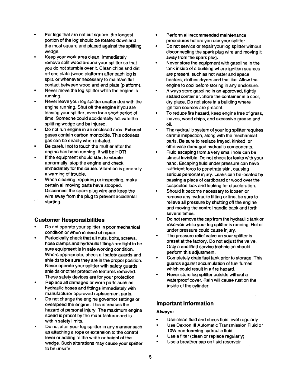 Important information, Warranty information, Customer responsibilities | Craftsman 247.79452 User Manual | Page 5 / 27