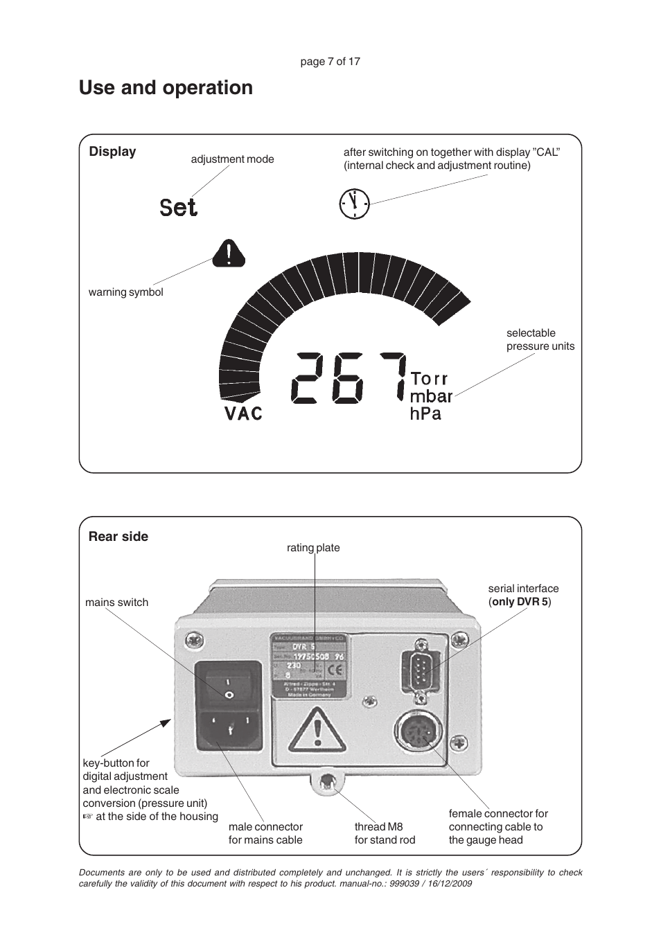 Use and operation | VACUUBRAND VAP 5 User Manual | Page 7 / 17