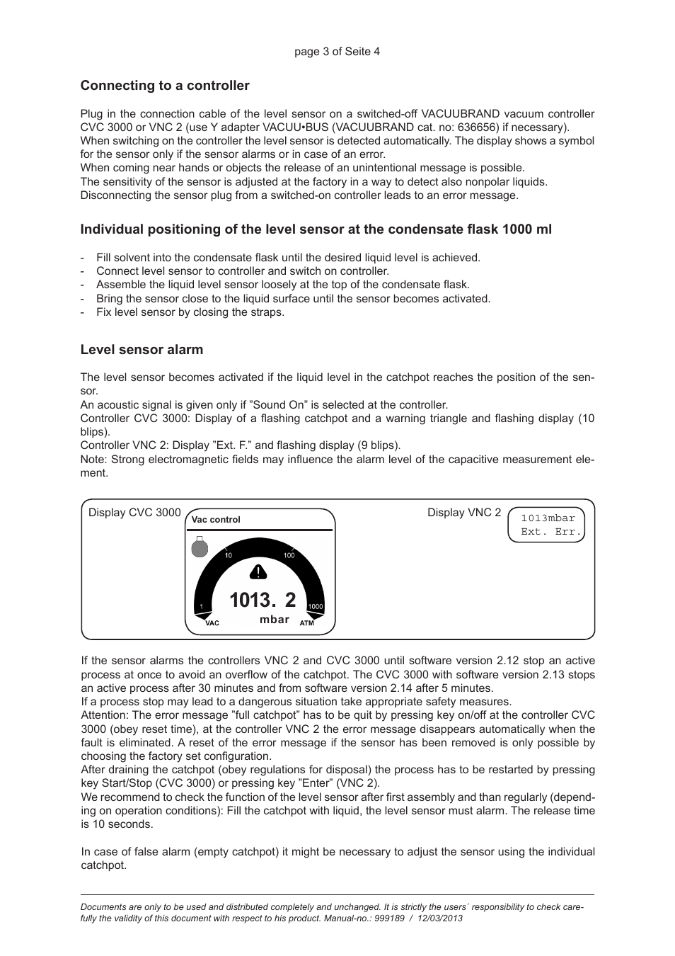 VACUUBRAND Liquid level sensor User Manual | Page 3 / 4