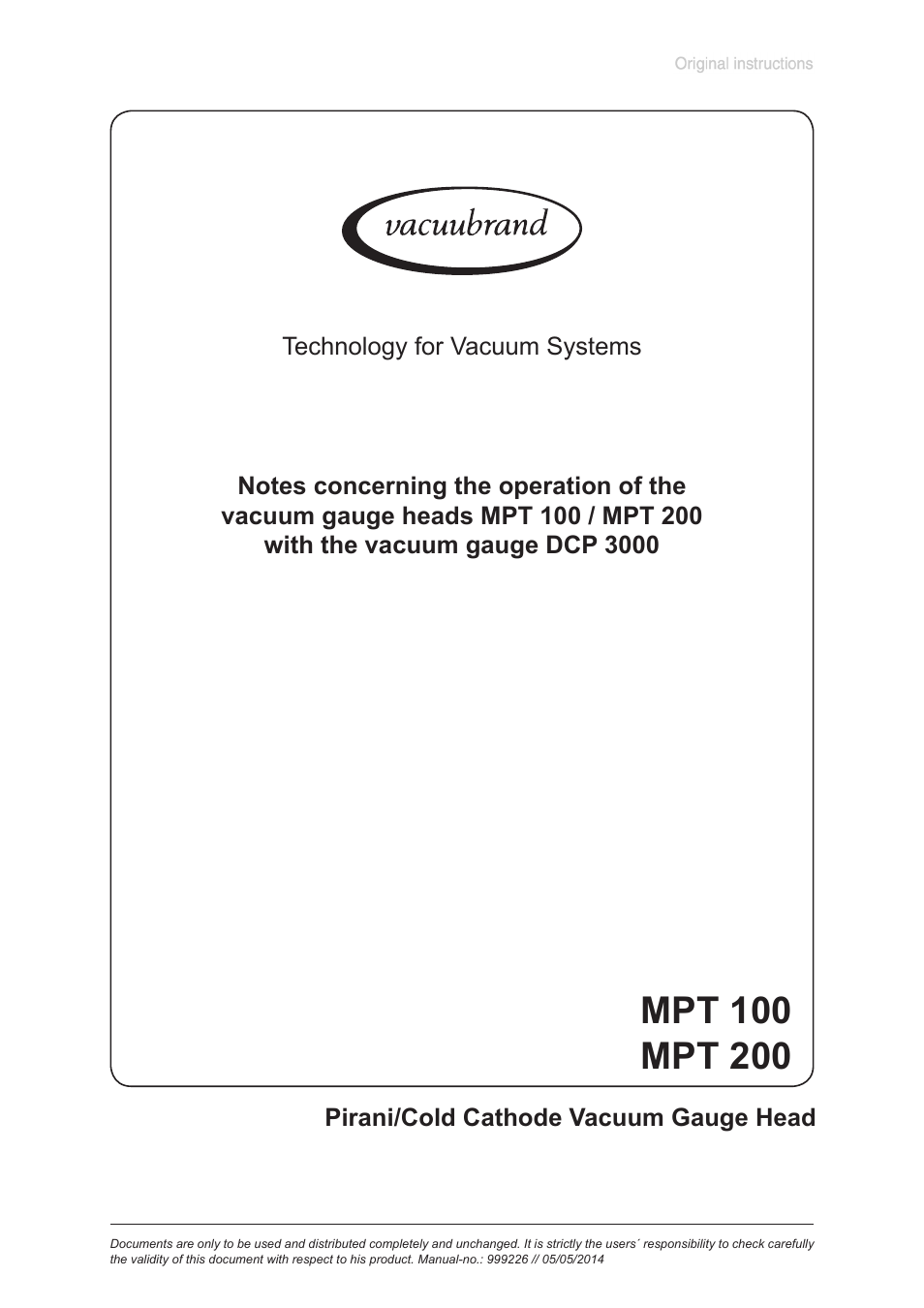 VACUUBRAND MPT 200 User Manual | 22 pages
