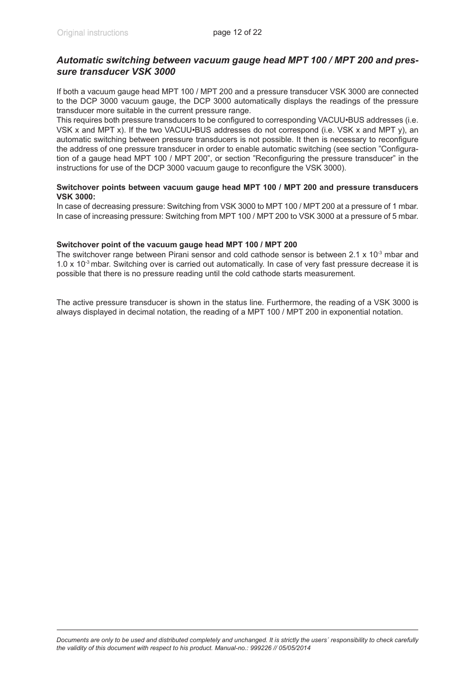 And pressure transducer vsk 3000 | VACUUBRAND MPT 200 User Manual | Page 12 / 22