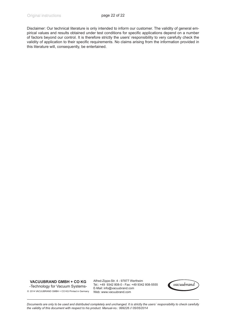 VACUUBRAND MPT 200 User Manual | Page 22 / 22