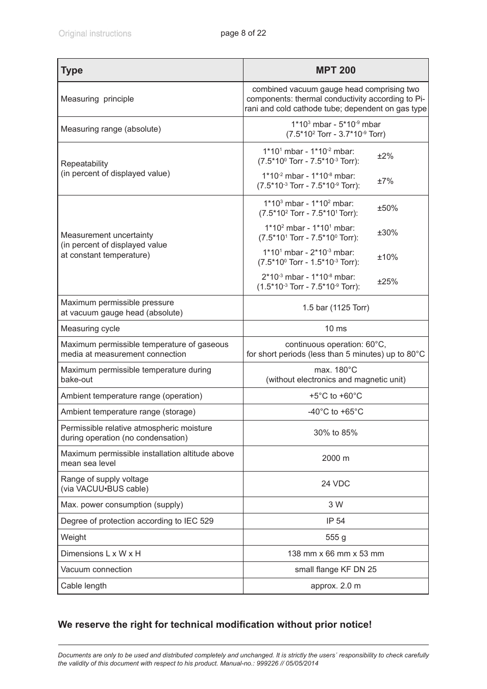 VACUUBRAND MPT 200 User Manual | Page 8 / 22
