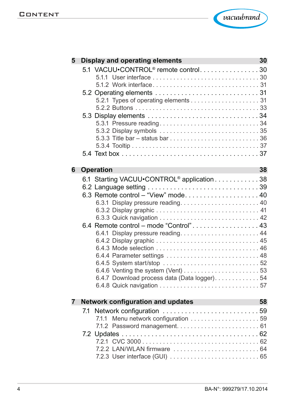 Content | VACUUBRAND VACUU·CONTROL User Manual | Page 4 / 80