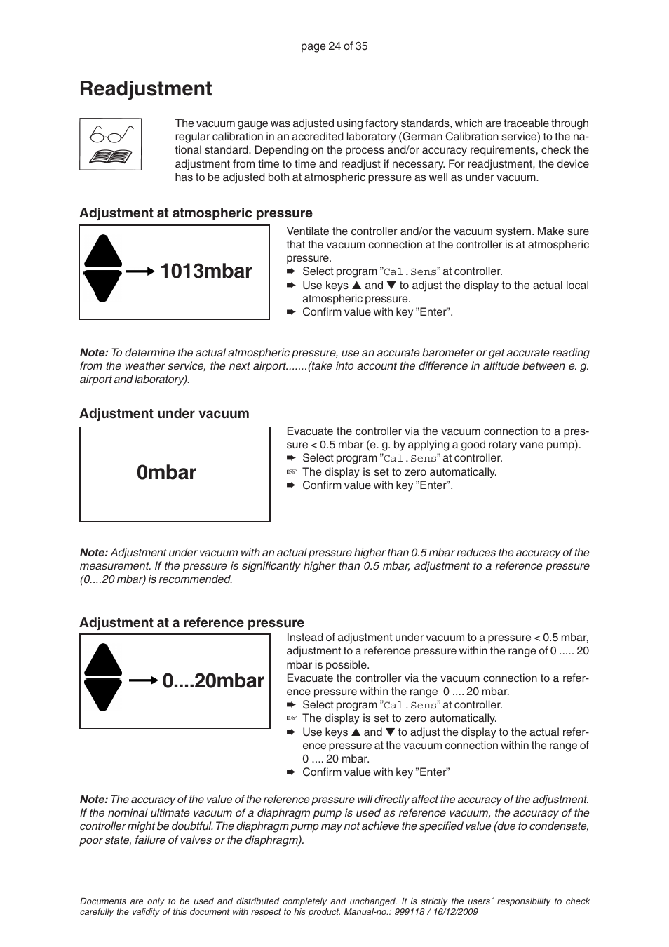 Readjustment | VACUUBRAND VNC 1 User Manual | Page 24 / 35