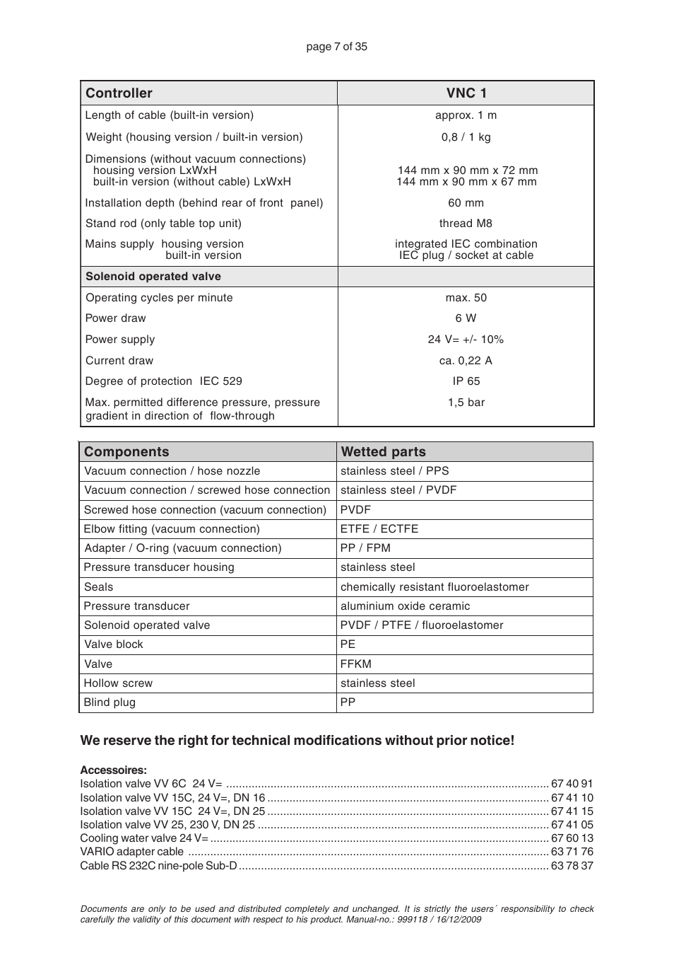 VACUUBRAND VNC 1 User Manual | Page 7 / 35