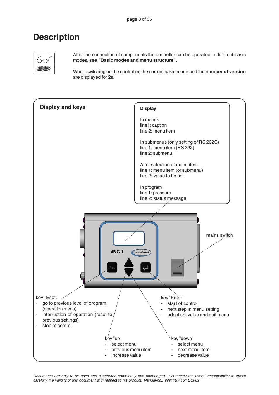 Description | VACUUBRAND VNC 1 User Manual | Page 8 / 35