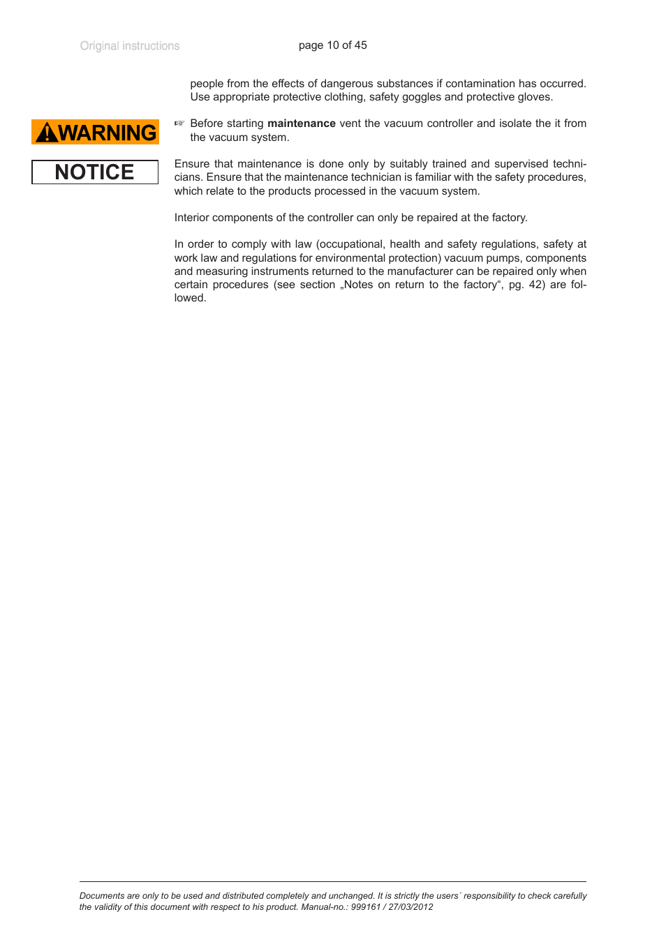 Notice | VACUUBRAND VNC 2 User Manual | Page 10 / 45