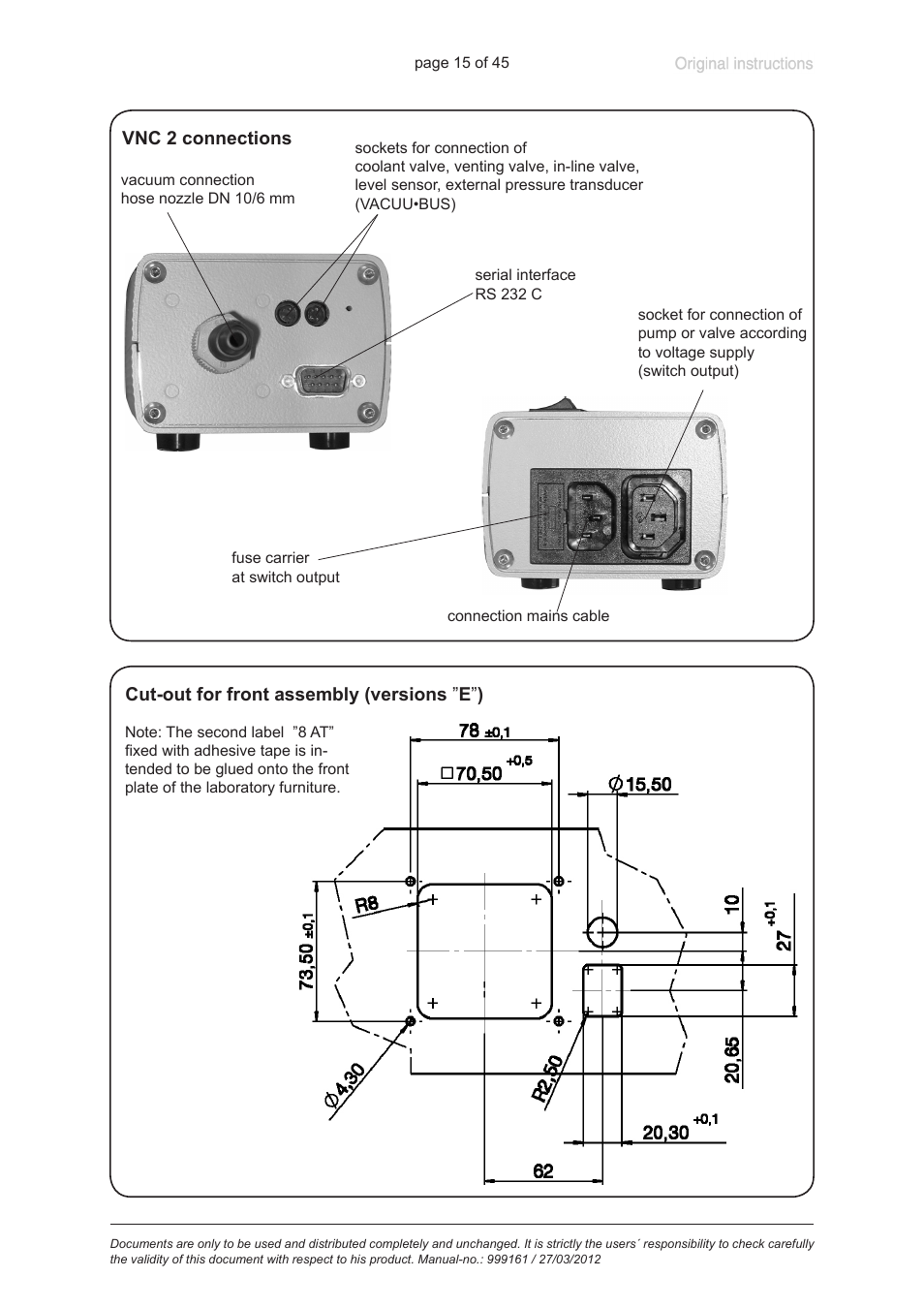 VACUUBRAND VNC 2 User Manual | Page 15 / 45