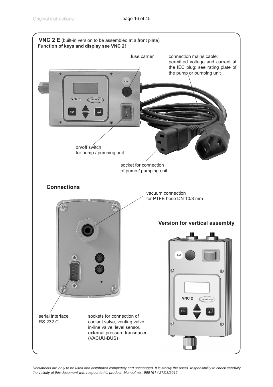 VACUUBRAND VNC 2 User Manual | Page 16 / 45