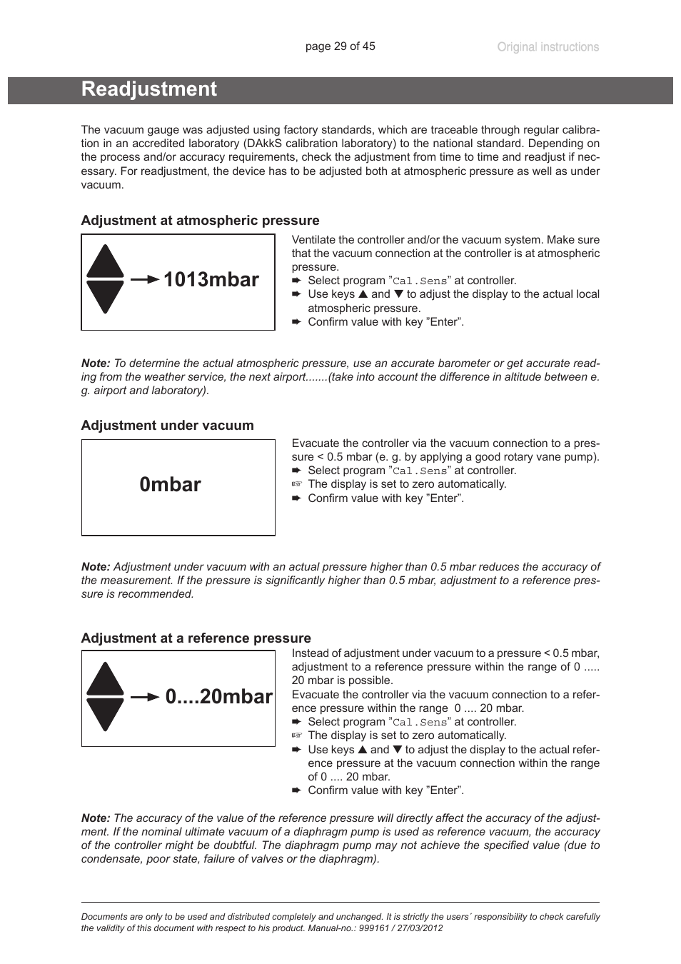 Readjustment, Section „readjustment“, pg. 29 | VACUUBRAND VNC 2 User Manual | Page 29 / 45