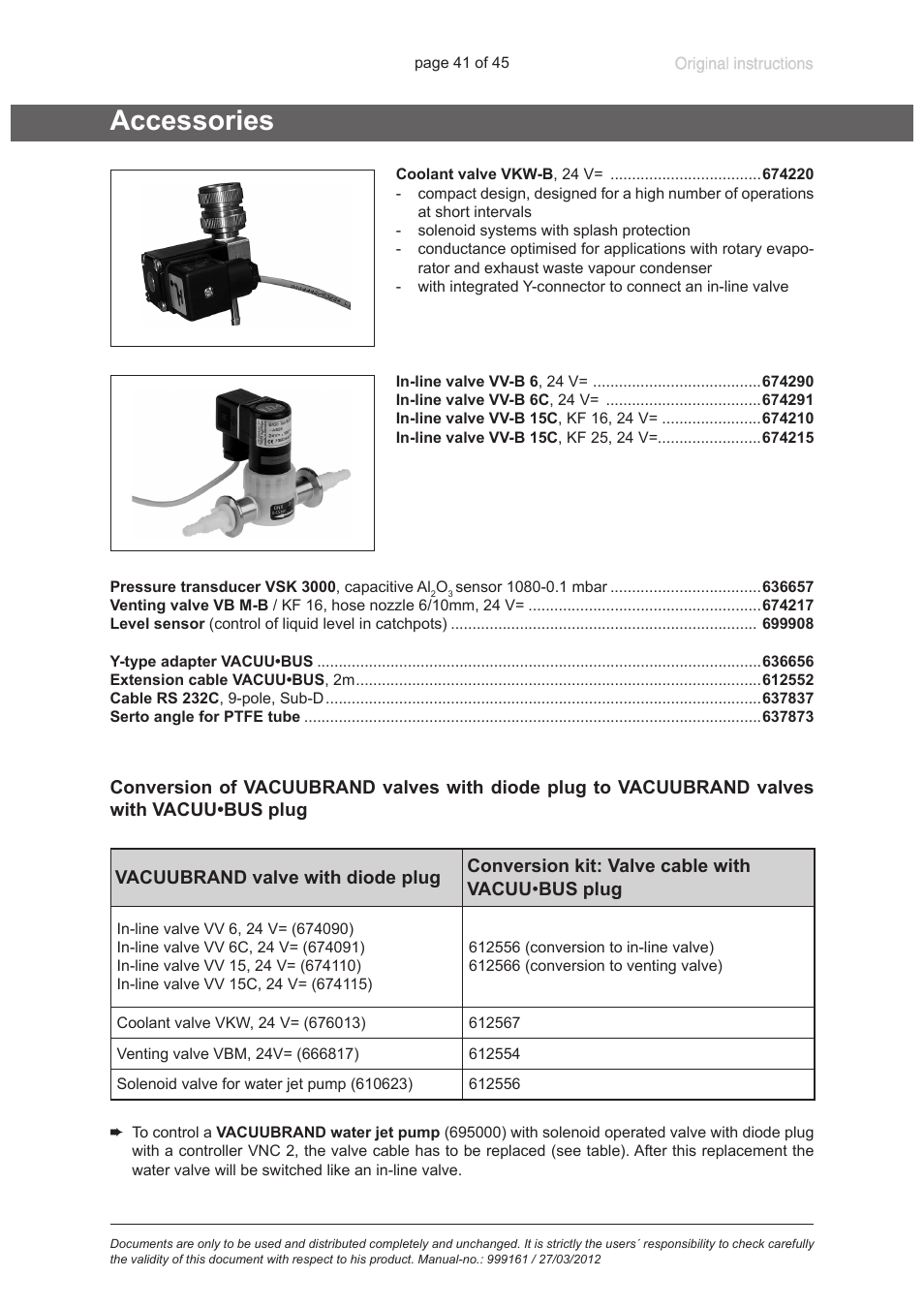 Accessories | VACUUBRAND VNC 2 User Manual | Page 41 / 45