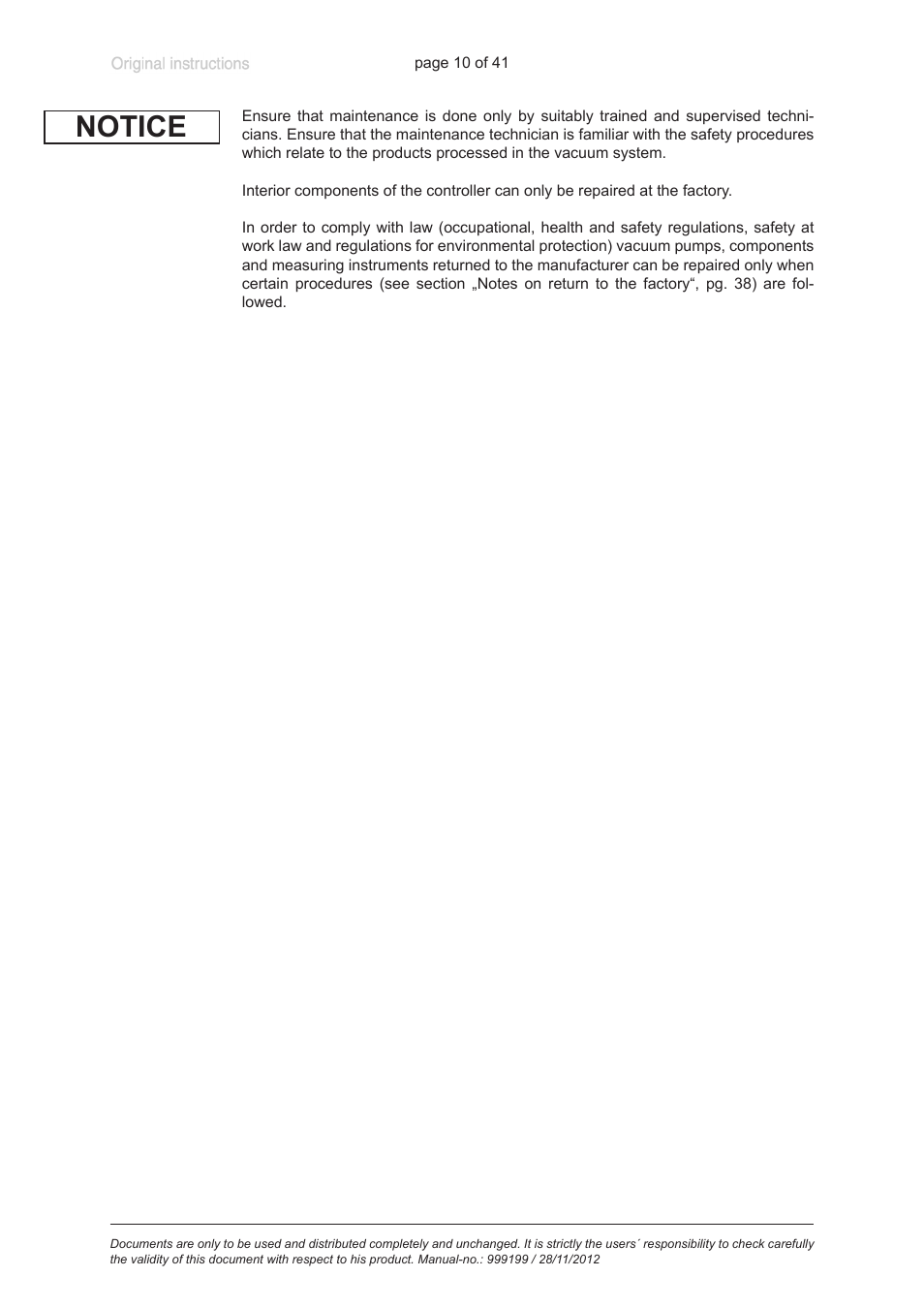 Notice | VACUUBRAND VNC 2 E User Manual | Page 10 / 41