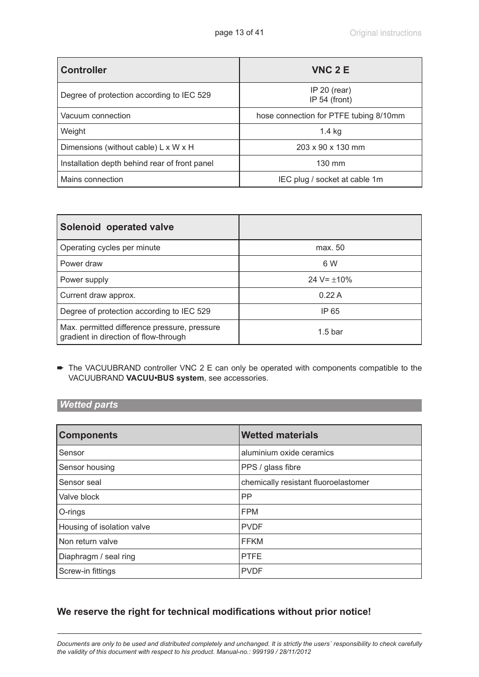 Wetted parts | VACUUBRAND VNC 2 E User Manual | Page 13 / 41