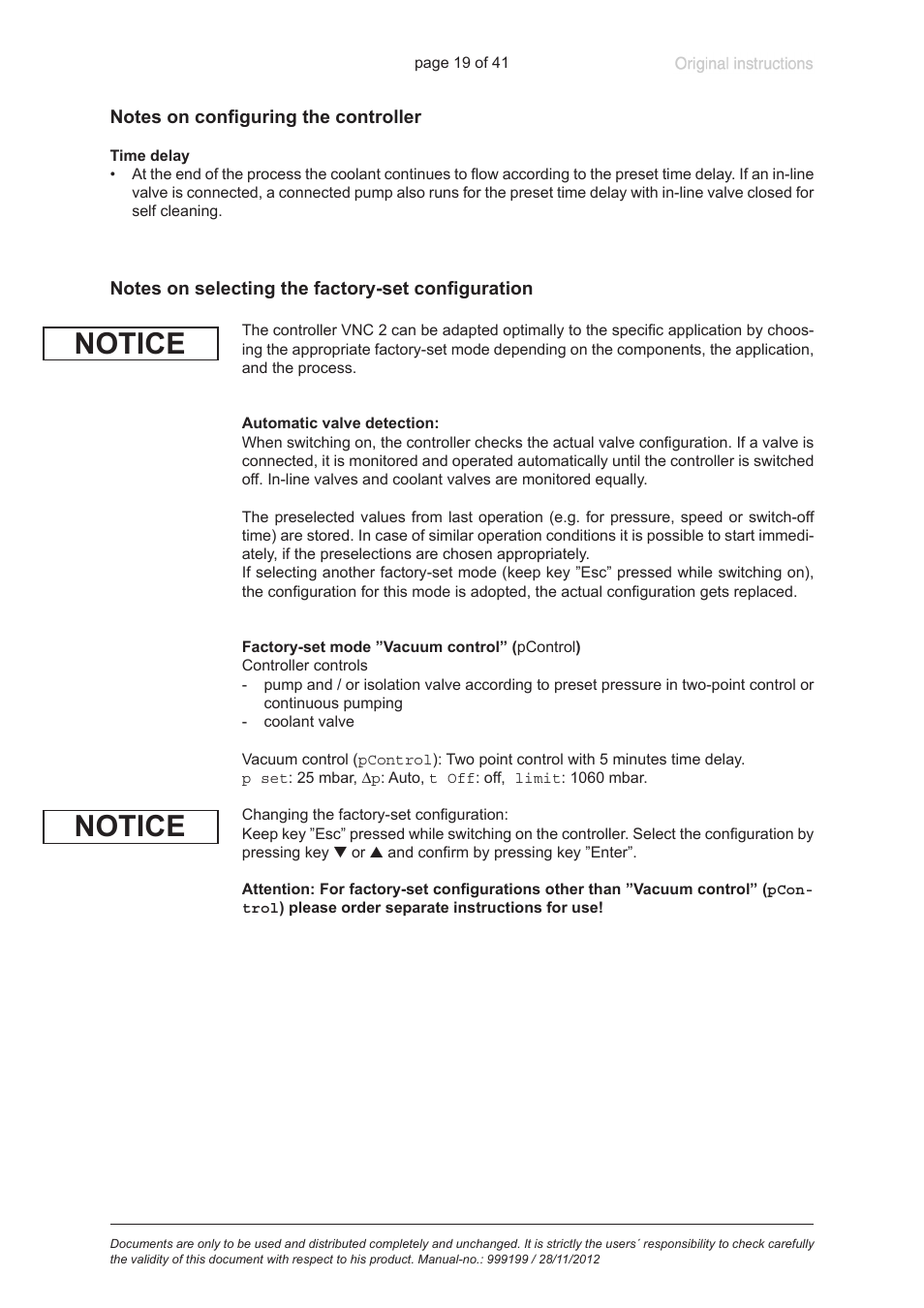 Notice | VACUUBRAND VNC 2 E User Manual | Page 19 / 41