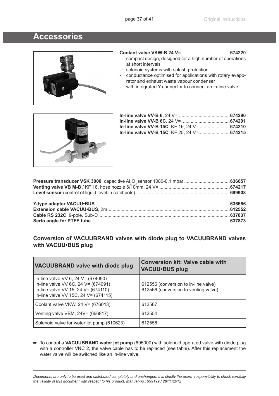 Accessories | VACUUBRAND VNC 2 E User Manual | Page 37 / 41