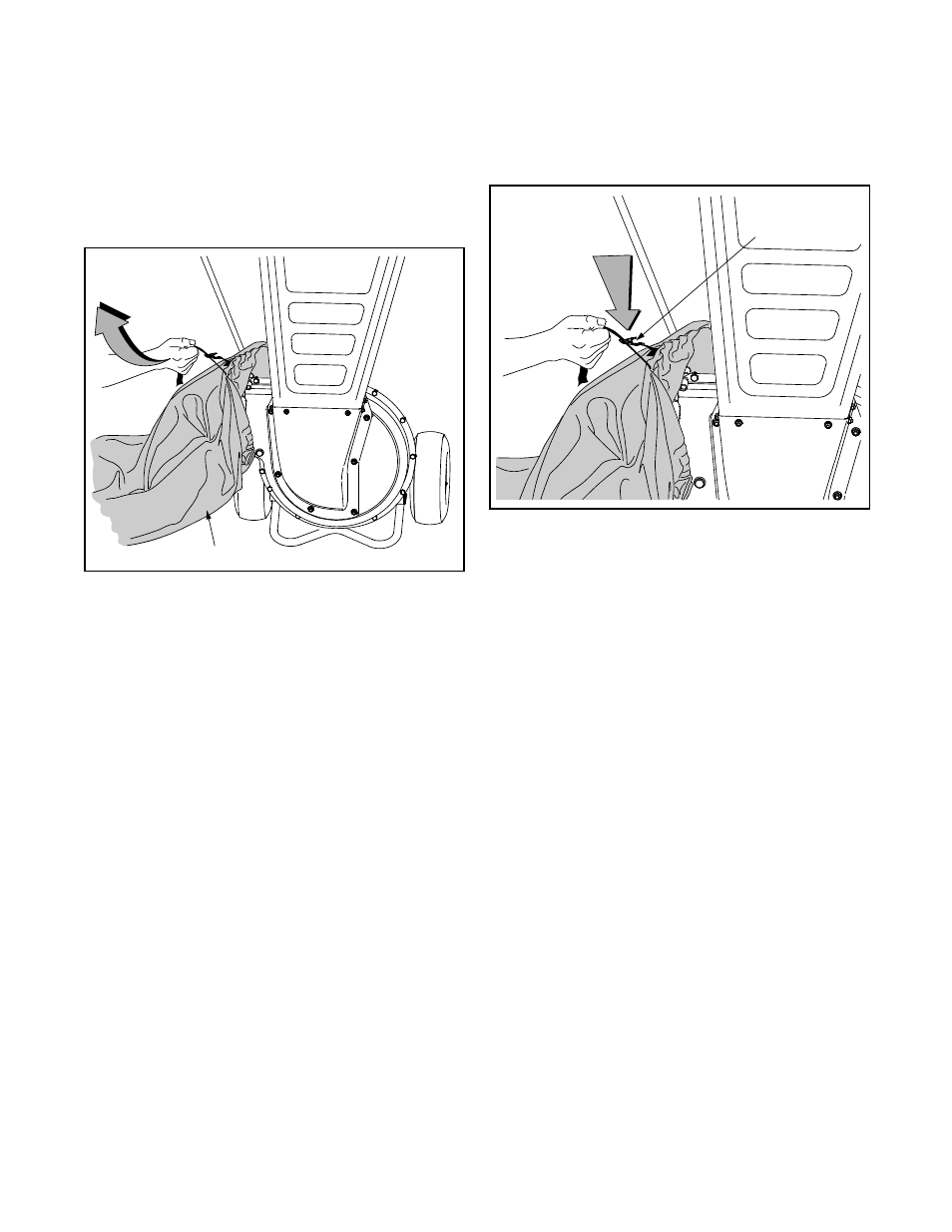 Colocación de la bolsa de recolección de desechos, Vaciado de la bolsa de recolección de desechos | Craftsman 247.77635 User Manual | Page 34 / 48