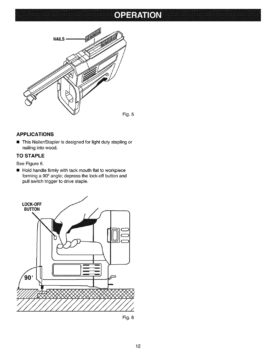 Applications, To staple, Operation | Craftsman 315.114010 User Manual | Page 12 / 16