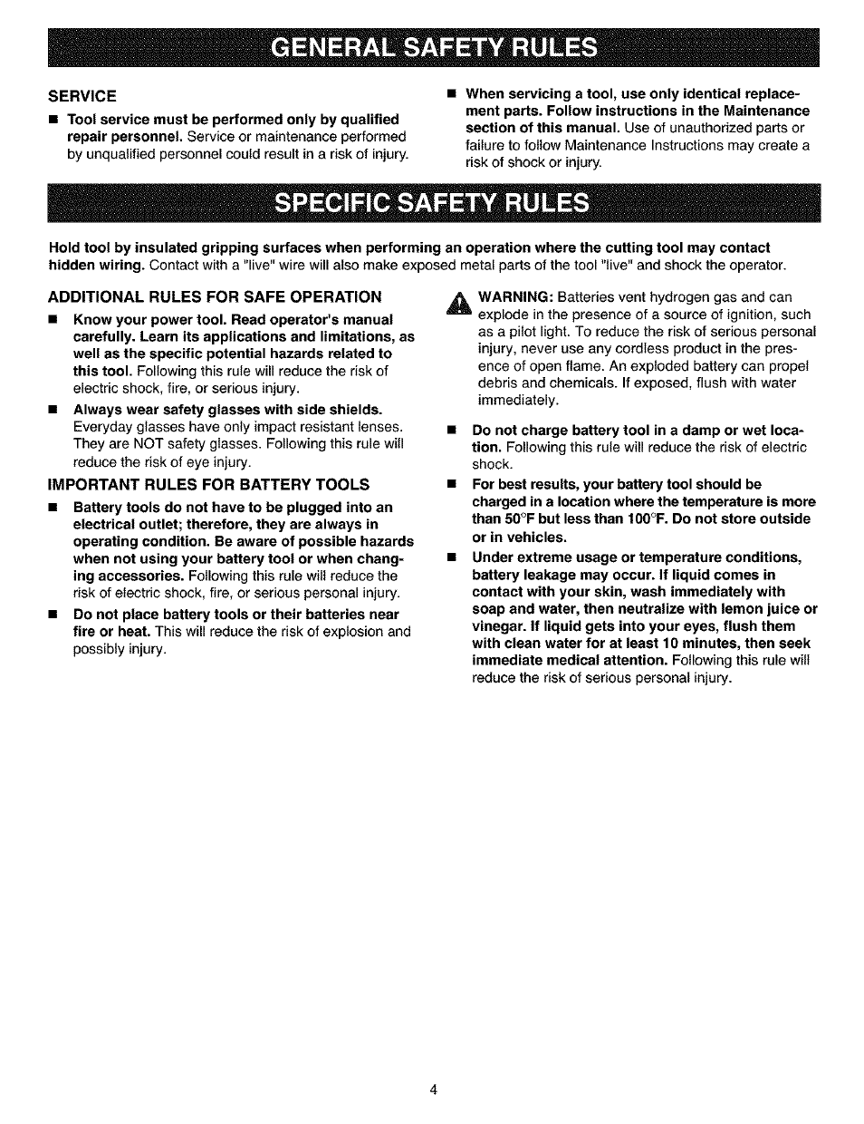 General safety rules, Specific safety rules | Craftsman 315.114010 User Manual | Page 4 / 16