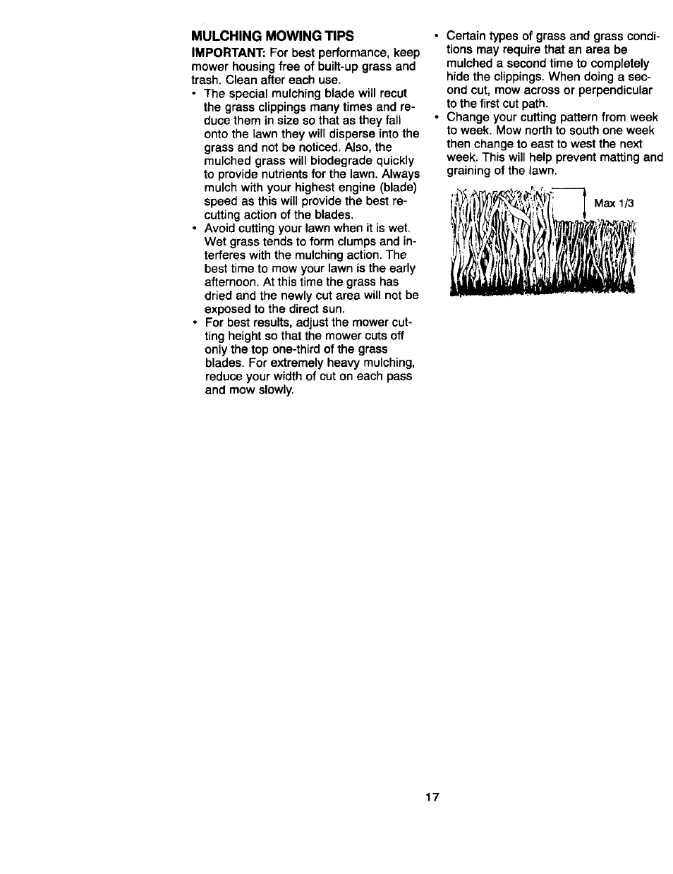 Mulching mowing tips important | Craftsman 917.270660 User Manual | Page 17 / 60