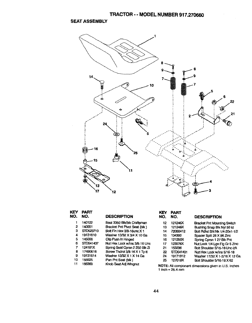 Seat assembly | Craftsman 917.270660 User Manual | Page 44 / 60