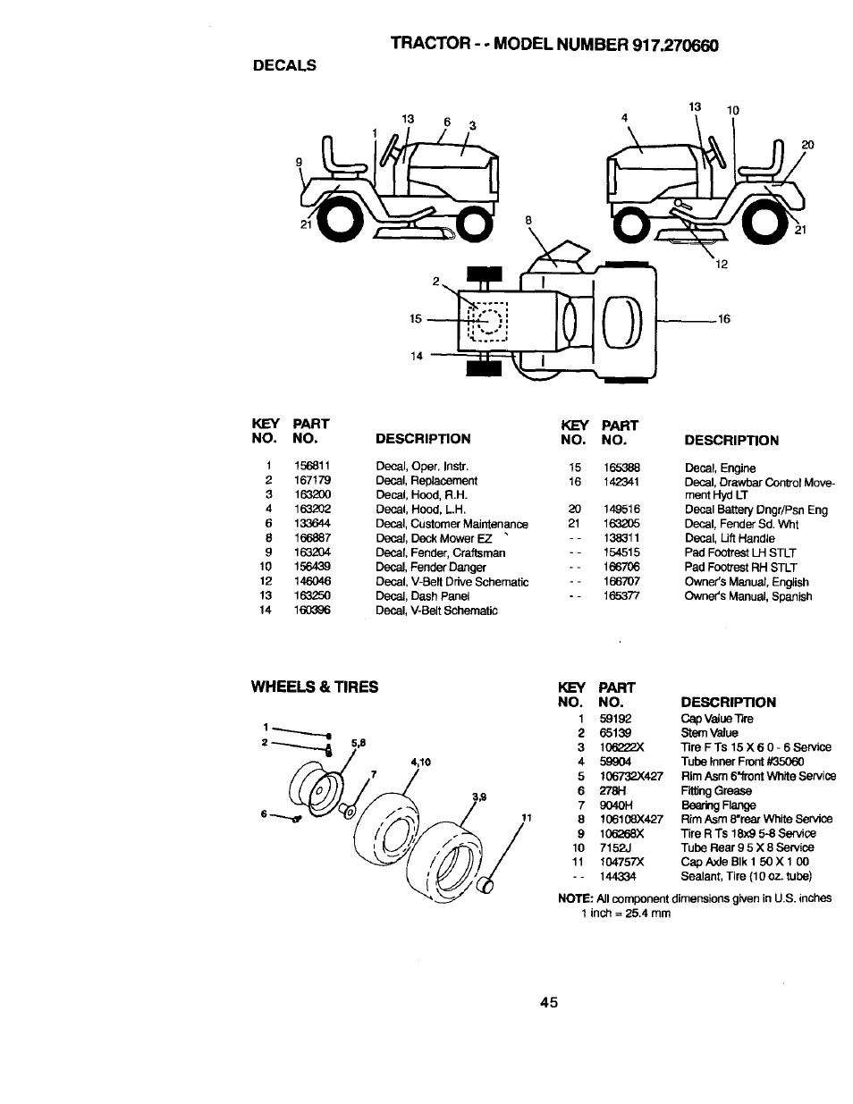 Decals, Wheels & tires | Craftsman 917.270660 User Manual | Page 45 / 60