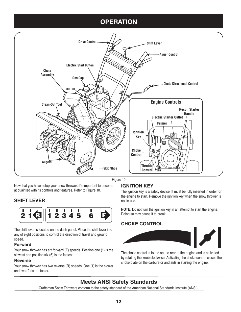 Operation, Meets ansi safety standards | Craftsman 247.8819 User Manual | Page 12 / 64