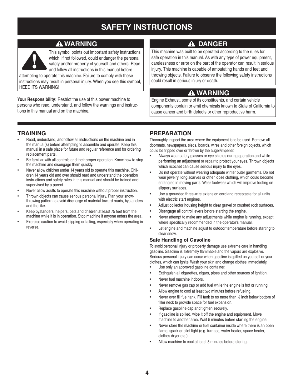 Safety instructions, Danger, Warning | Craftsman 247.8819 User Manual | Page 4 / 64