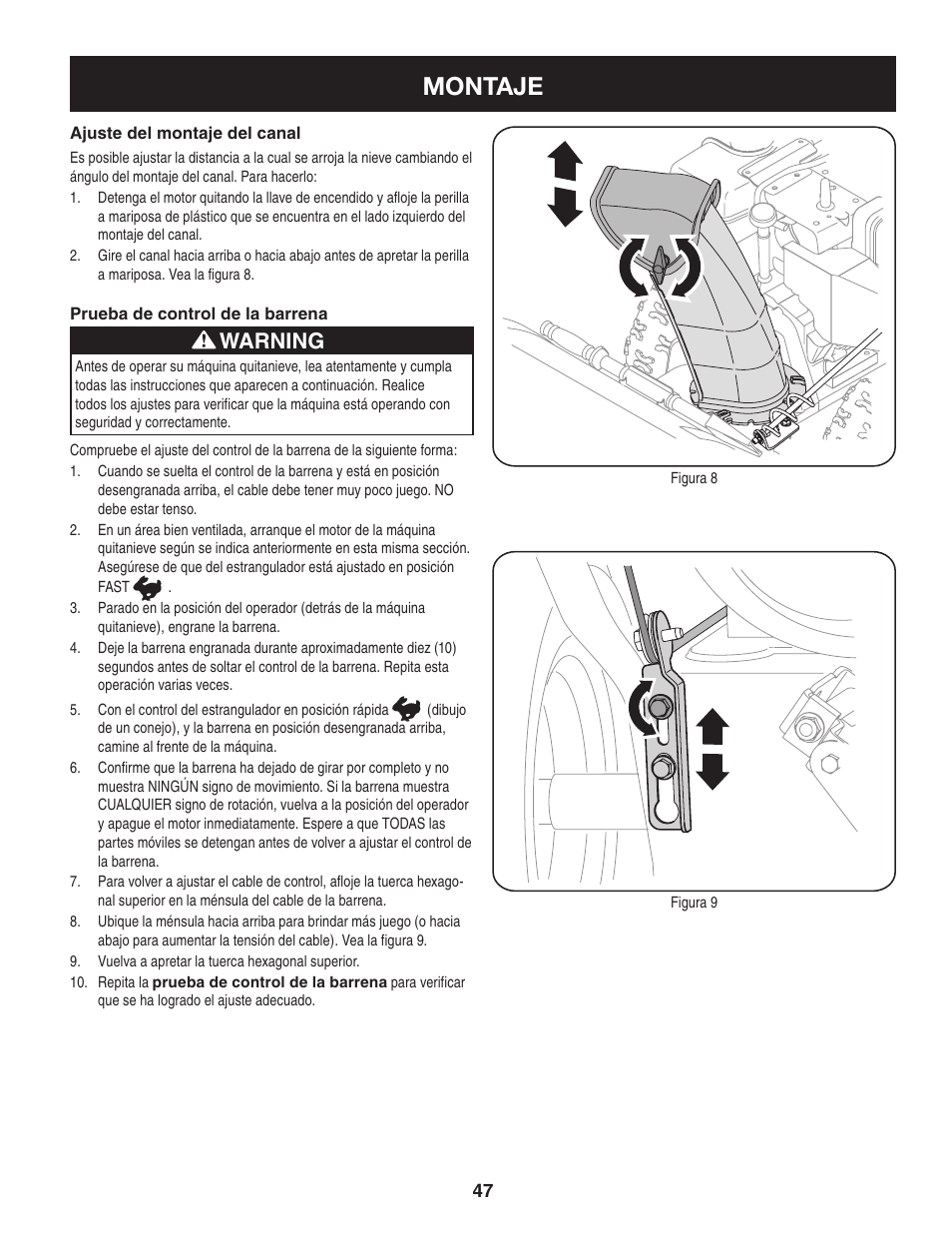 Montaje, Warning | Craftsman 247.8819 User Manual | Page 47 / 64