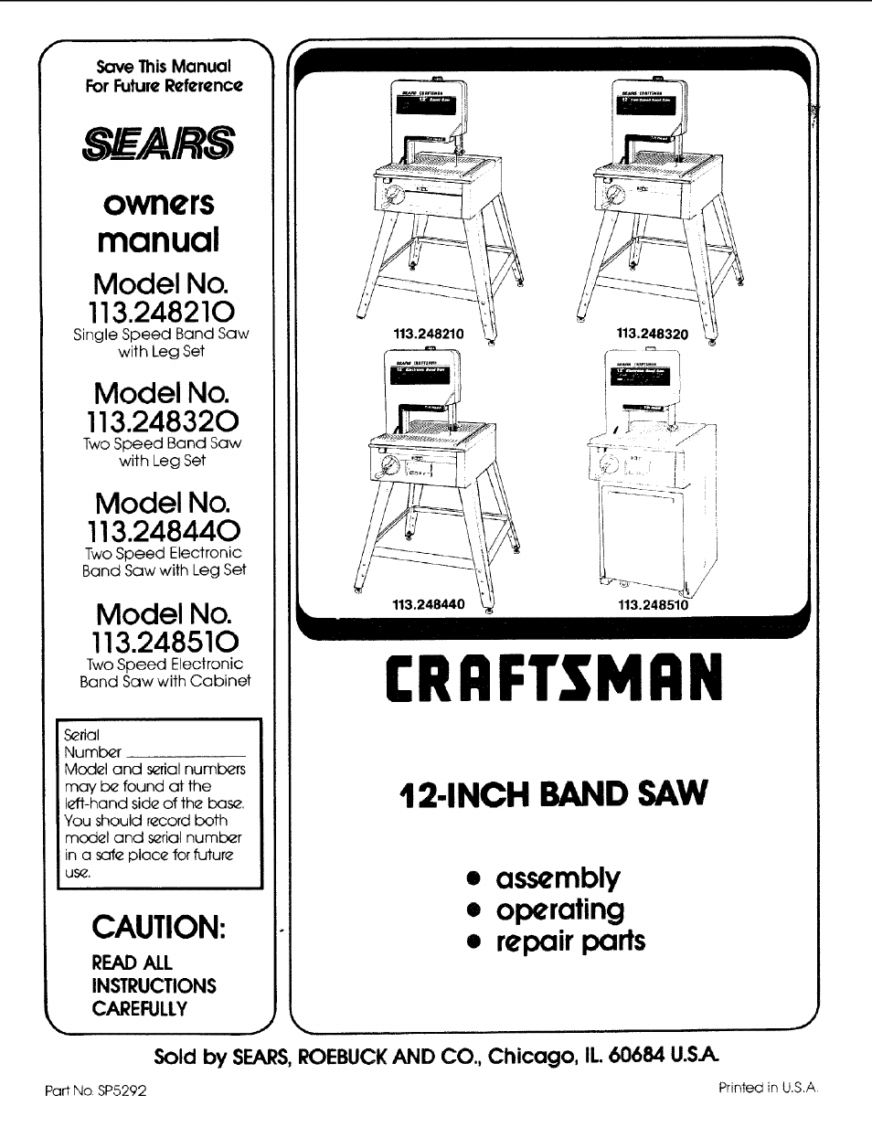 Craftsman 113.248510 User Manual | 52 pages