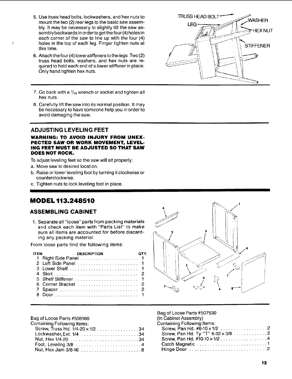 Model 113.248510, Assembling cabinet, Assembling cabinet -15 | Craftsman 113.248510 User Manual | Page 13 / 52