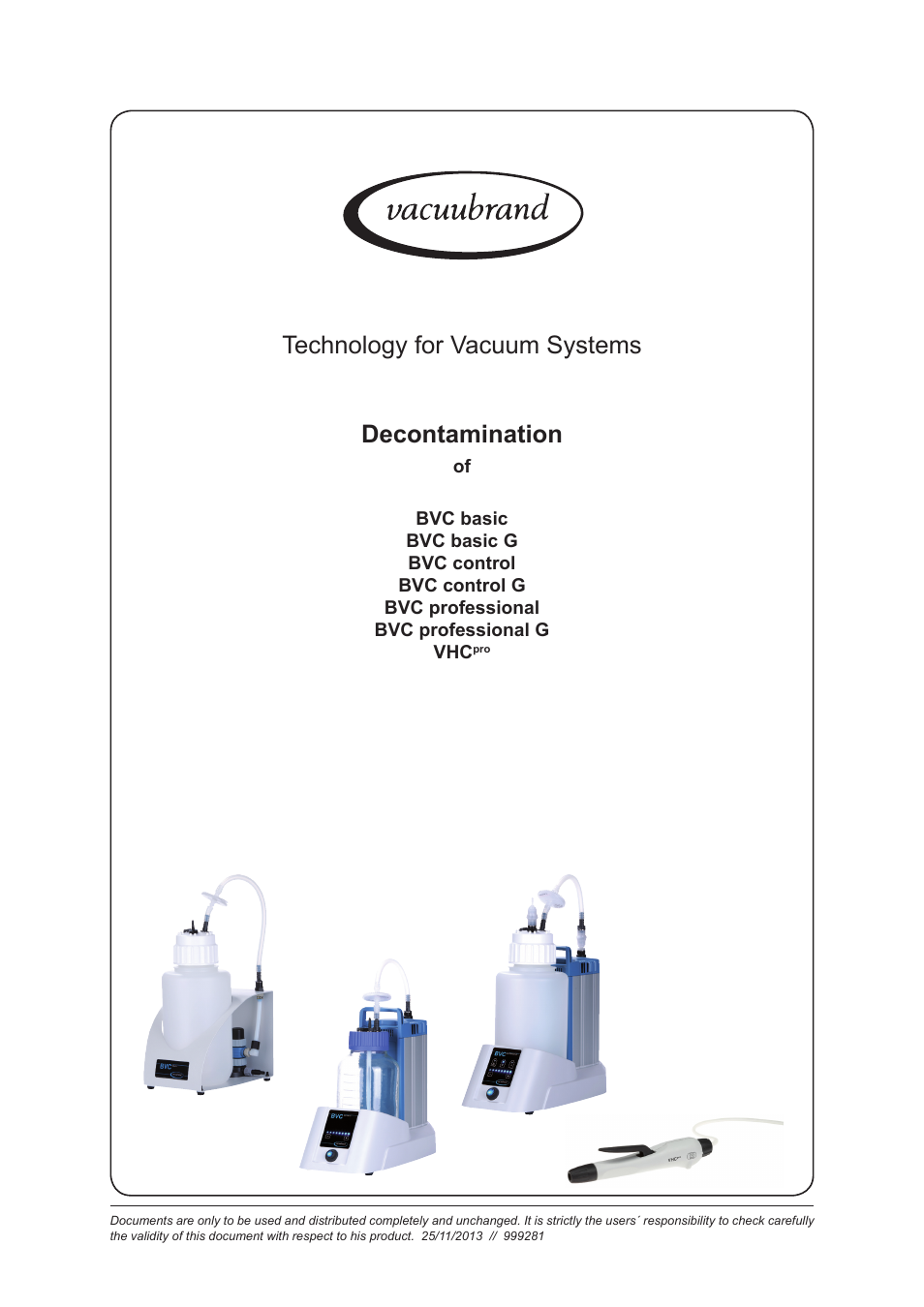 VACUUBRAND BVC basic / control / professional /G: Instructions pour la décontamination User Manual | 27 pages