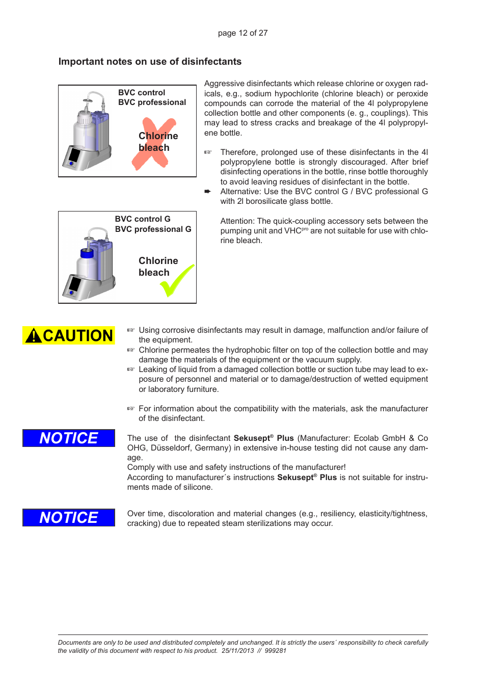 Notice | VACUUBRAND BVC basic / control / professional /G: Instructions pour la décontamination User Manual | Page 12 / 27