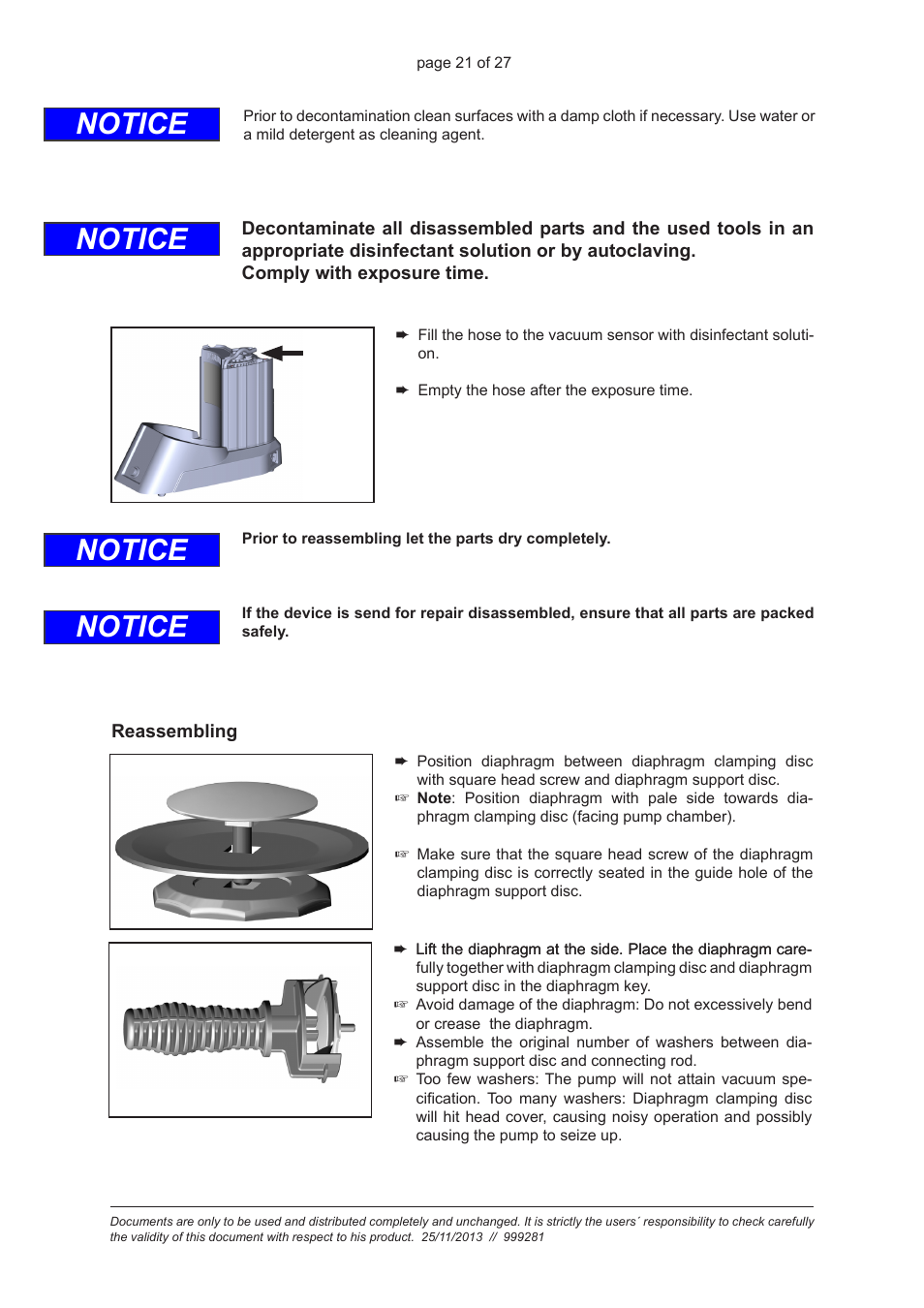 Notice | VACUUBRAND BVC basic / control / professional /G: Instructions pour la décontamination User Manual | Page 21 / 27