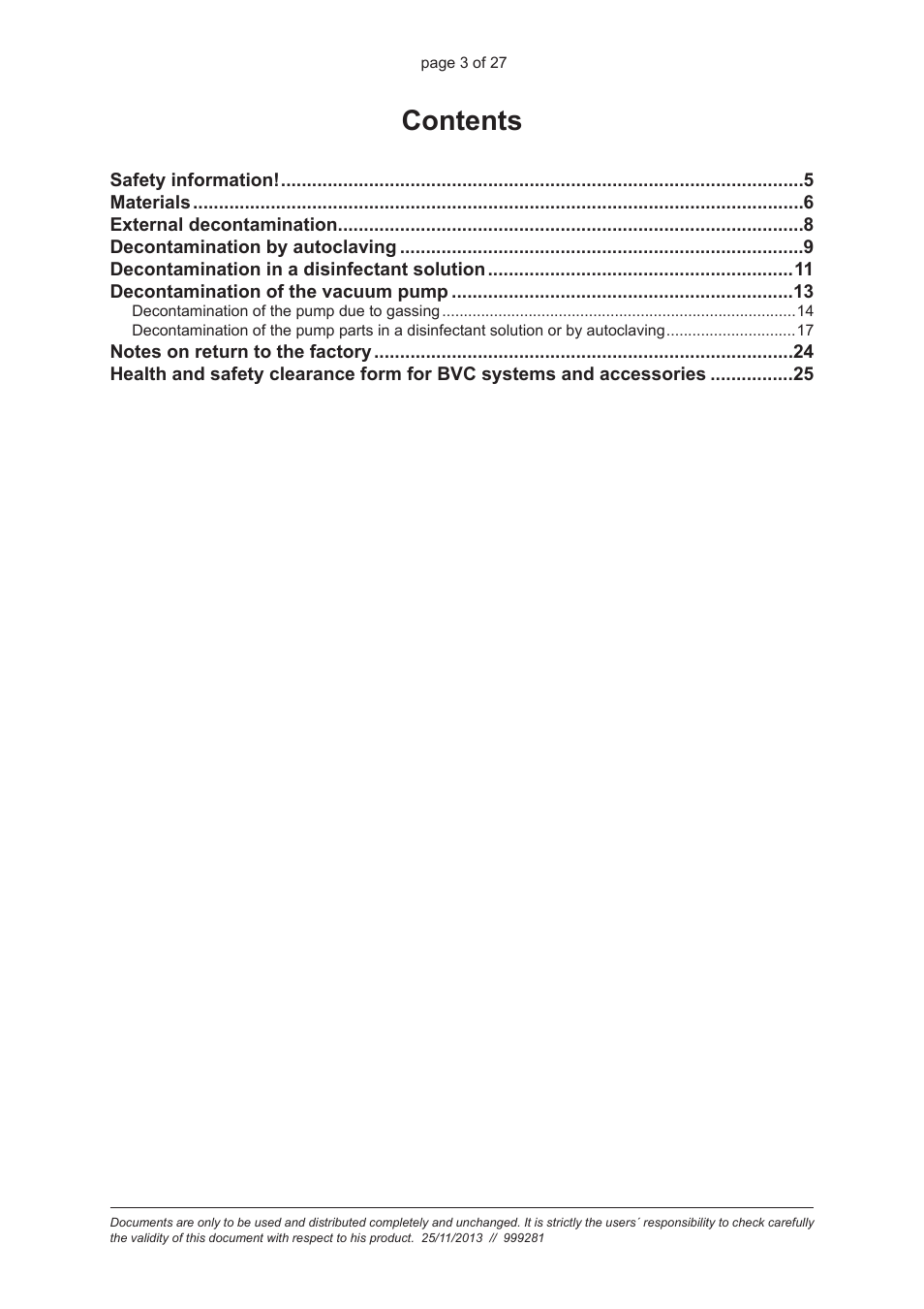 VACUUBRAND BVC basic / control / professional /G: Instructions pour la décontamination User Manual | Page 3 / 27