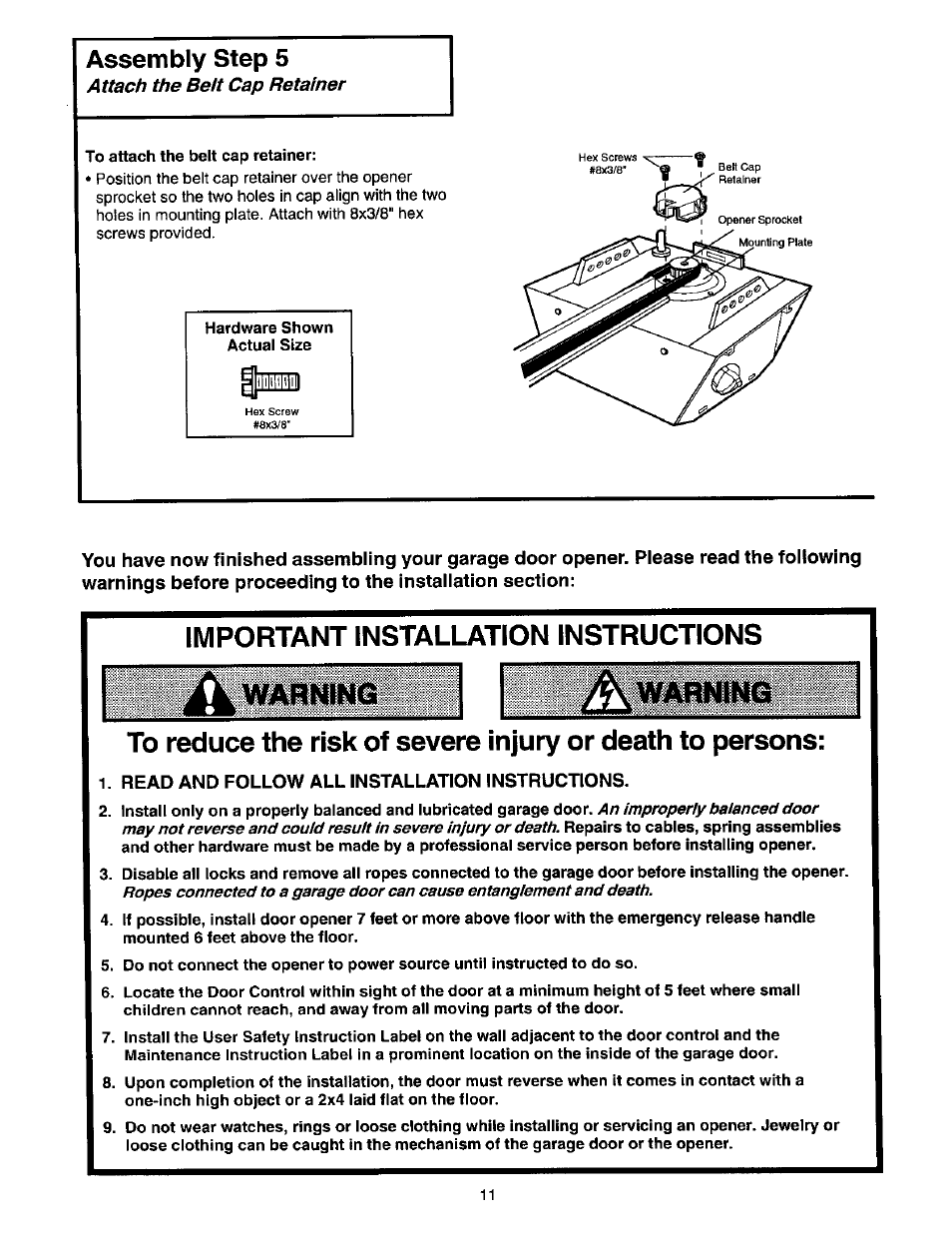 Warhnwts, Important installation instructions | Craftsman 139.53664SRT2 User Manual | Page 11 / 40