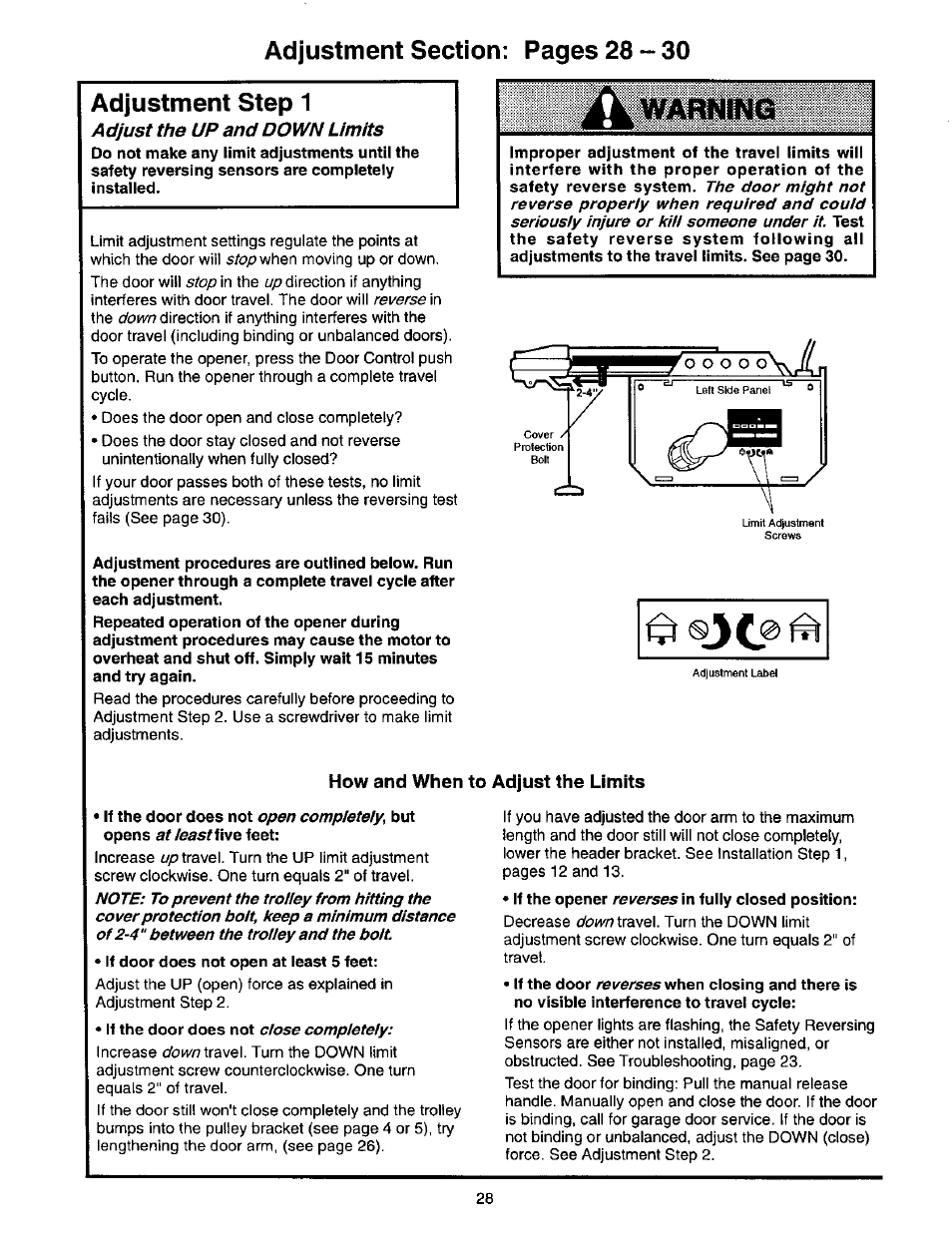 Adjustment step 1, Adjust the up and down limits | Craftsman 139.53664SRT2 User Manual | Page 28 / 40