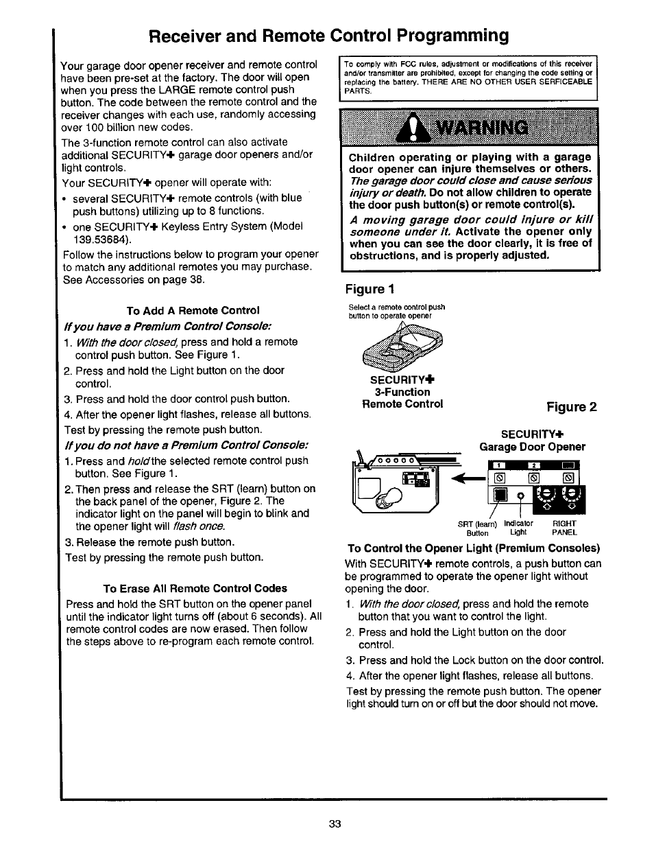 Receiver and remote control programming | Craftsman 139.53664SRT2 User Manual | Page 33 / 40