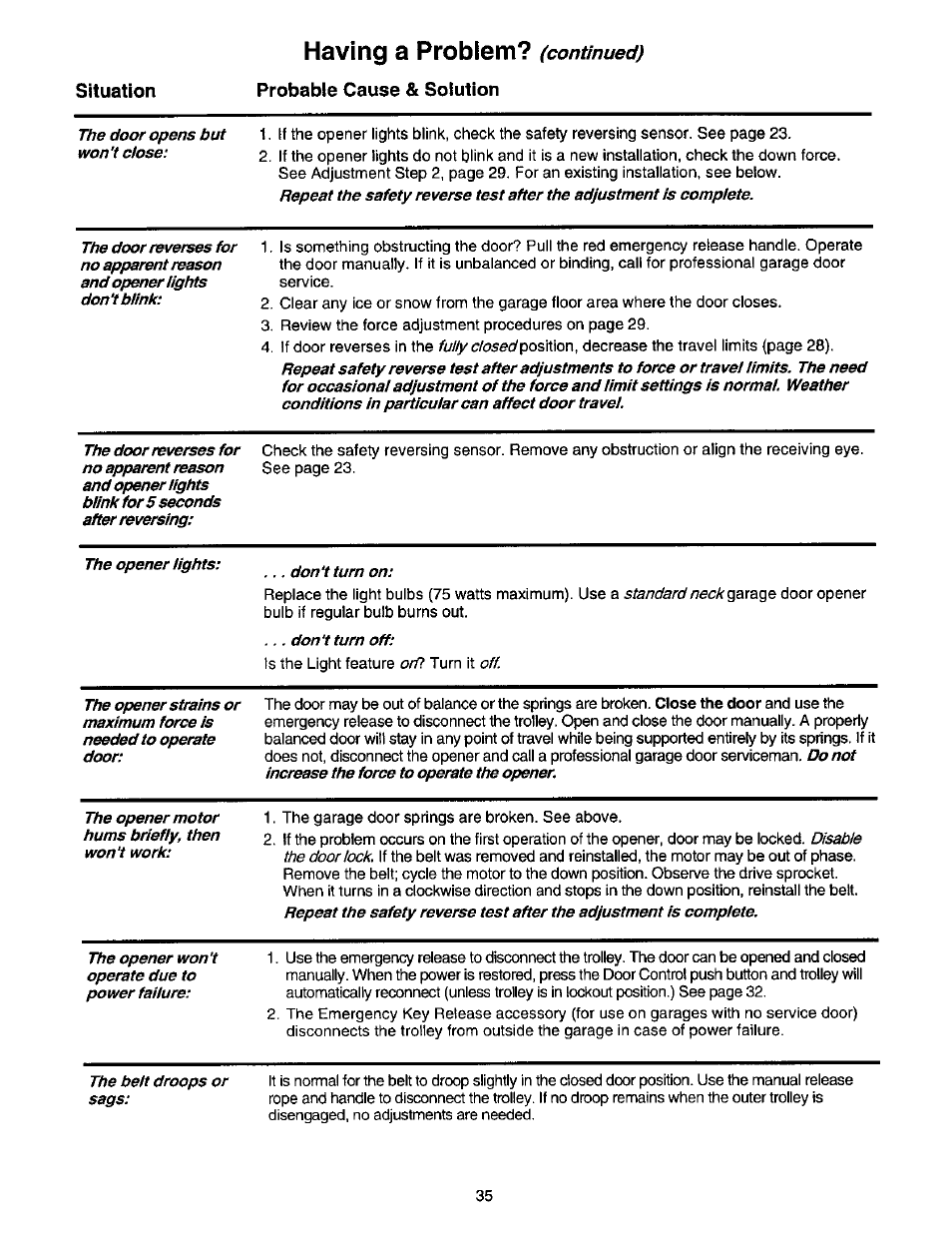 Having a problem? (continued), Having a problem, Continued) | Craftsman 139.53664SRT2 User Manual | Page 35 / 40