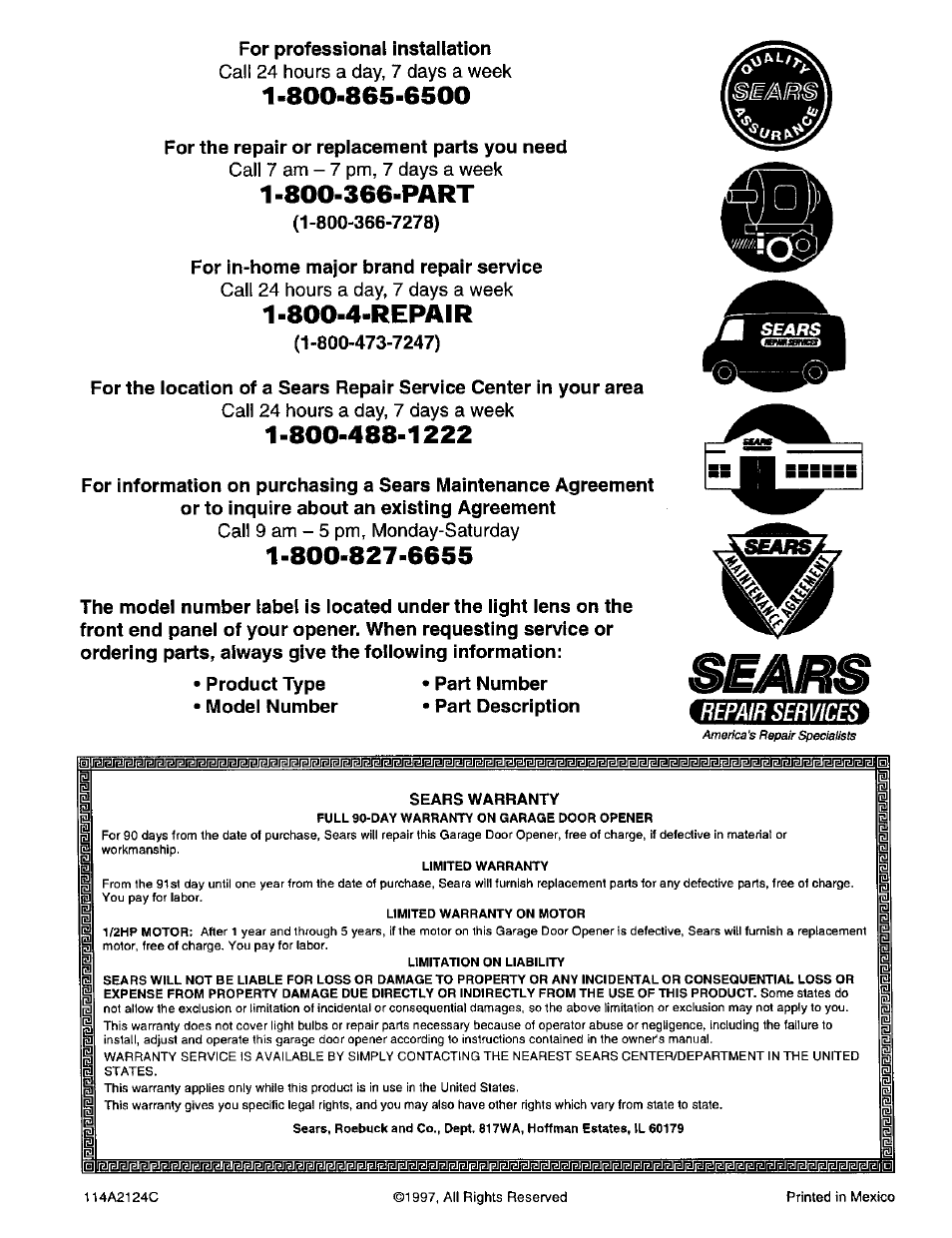 800-4-repair, Repair services | Craftsman 139.53664SRT2 User Manual | Page 40 / 40