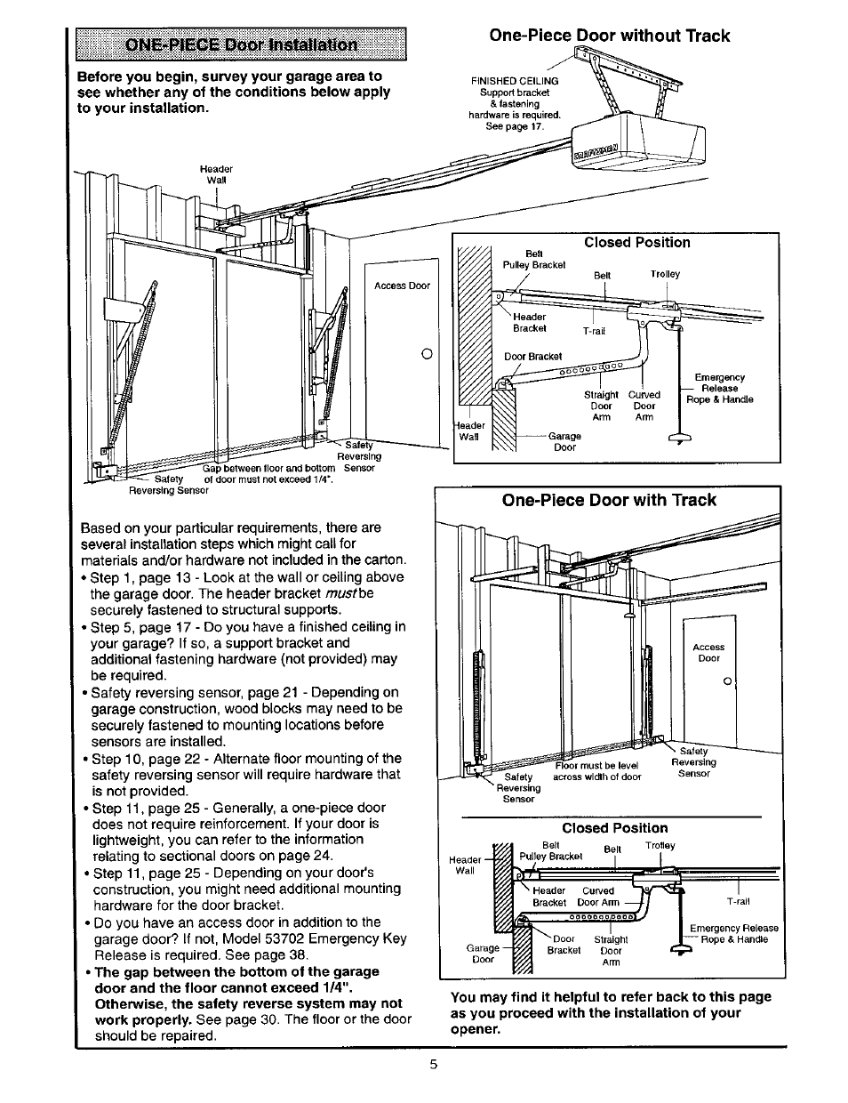 One-piece door insfs^latton | Craftsman 139.53664SRT2 User Manual | Page 5 / 40